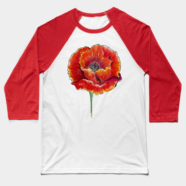 Big Poppy Flower Baseball T-Shirt by AnnArtshock